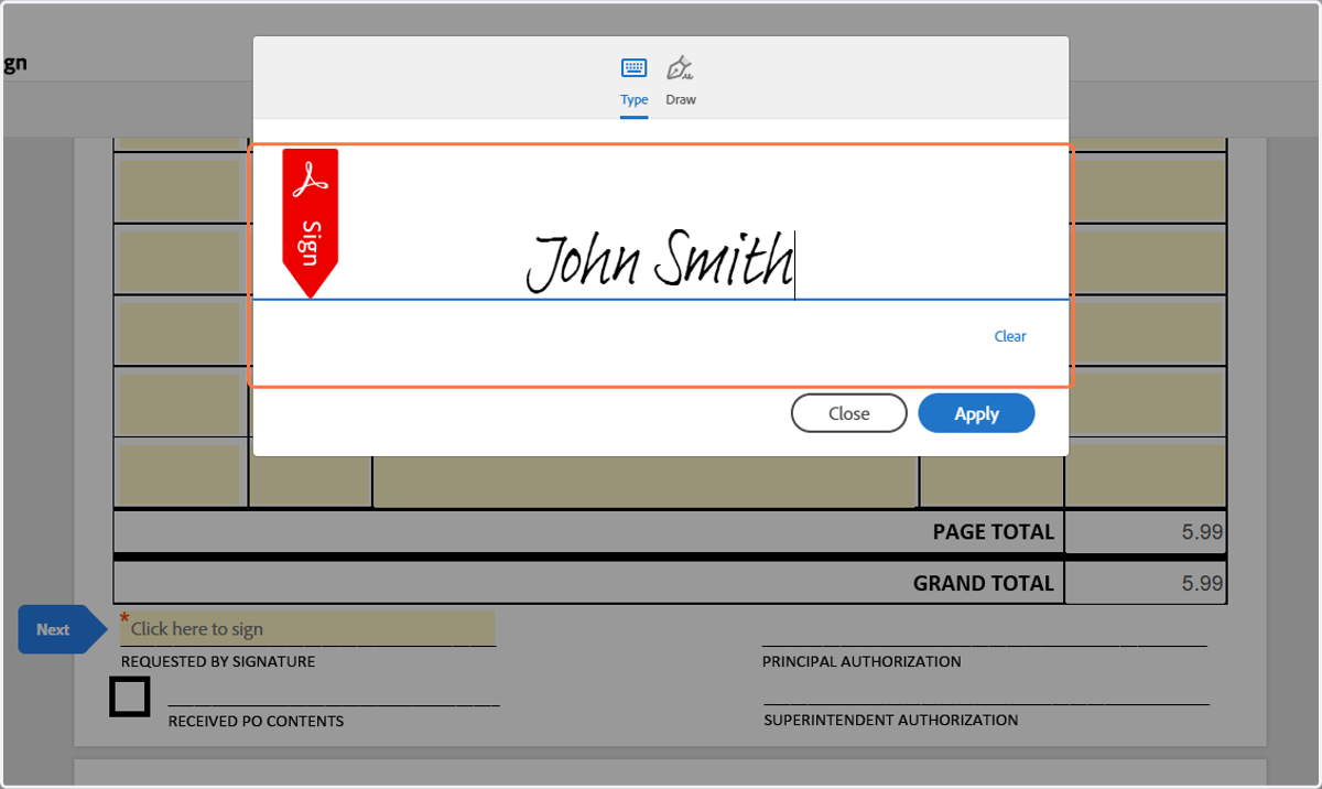 Fill in the signature panel by typing or drawing your signature.
