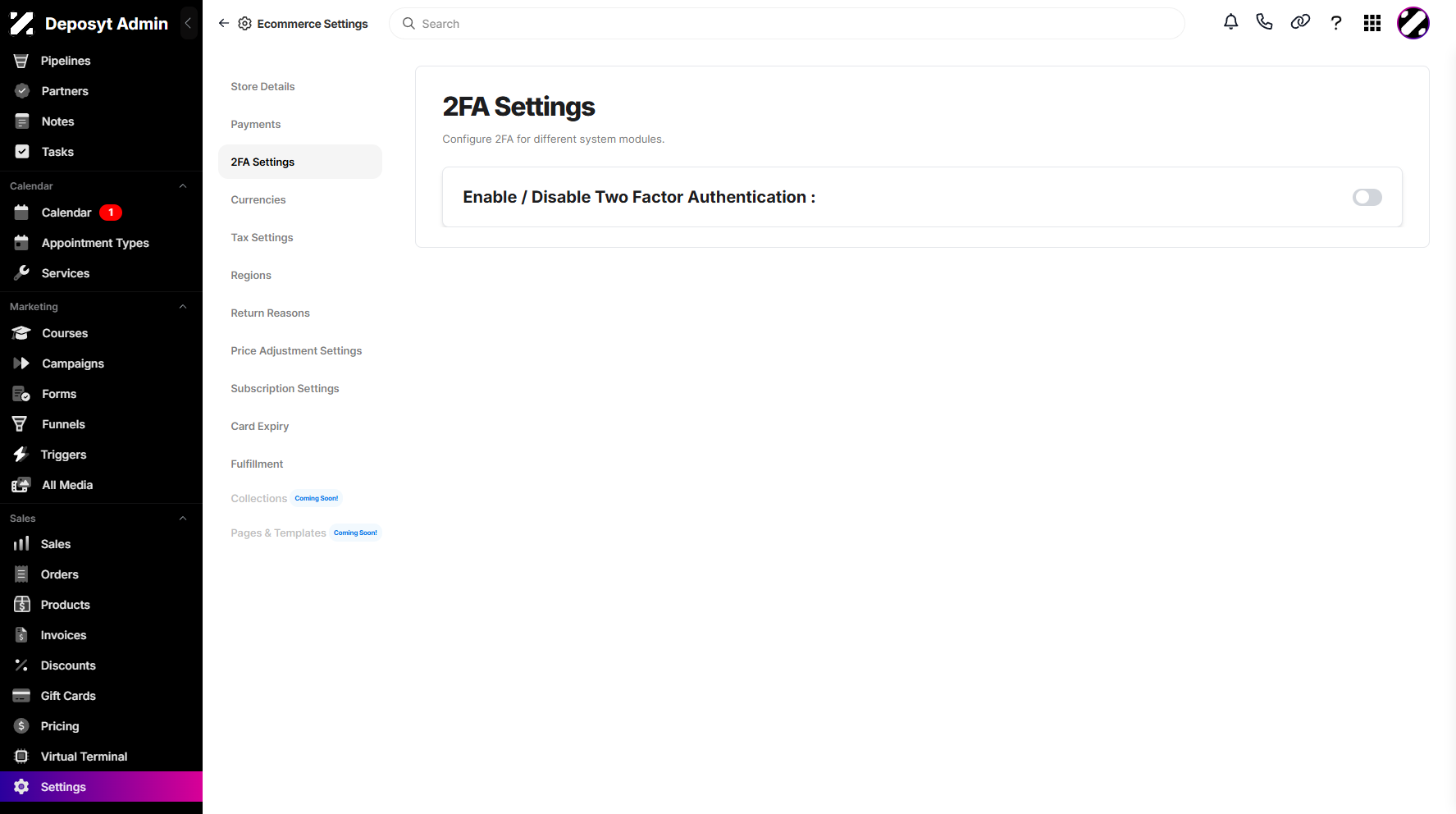Step 4: You will then be taken to the 2FA Settings.