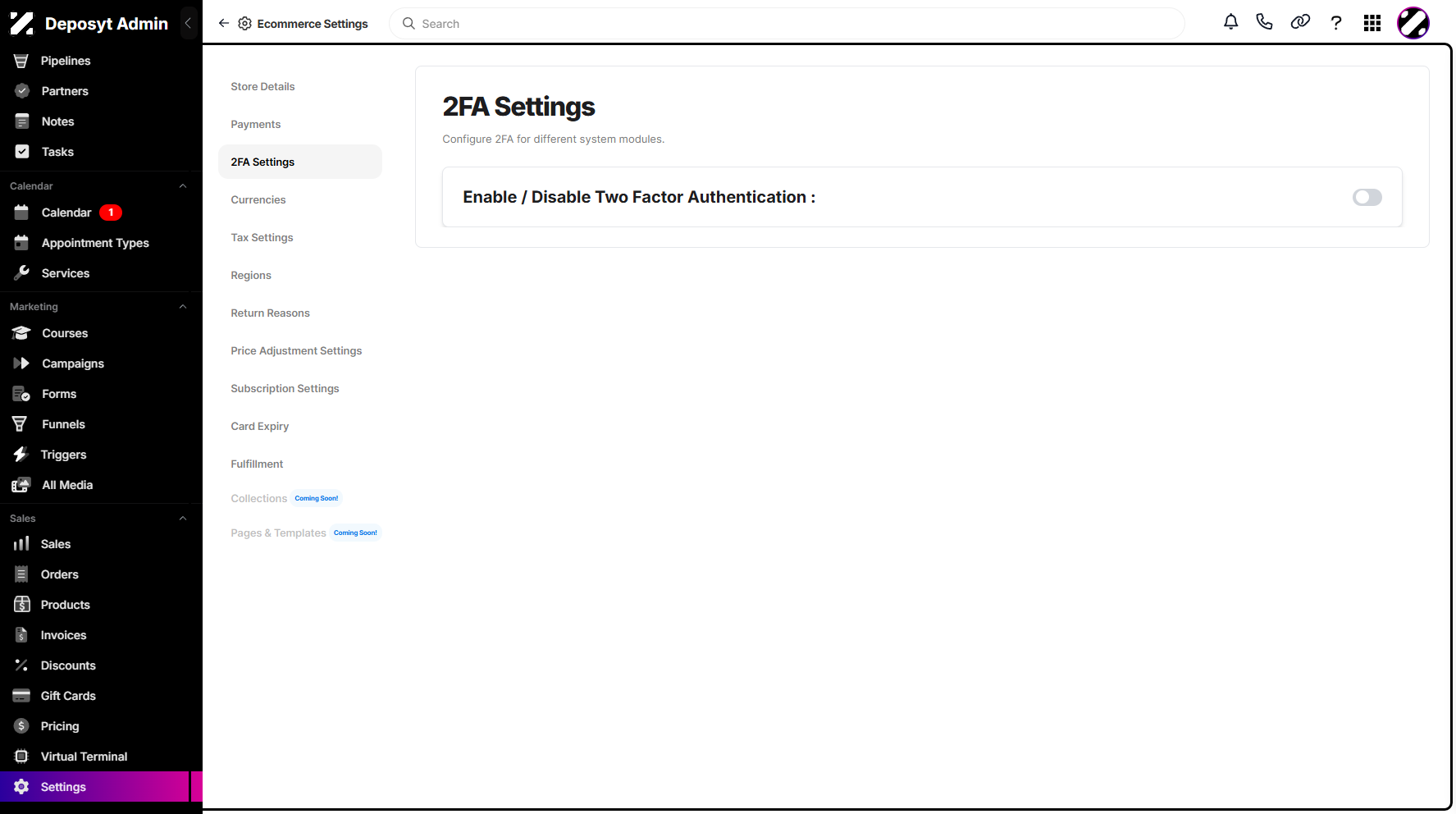 Step 4: You will then be taken to the 2FA Settings.