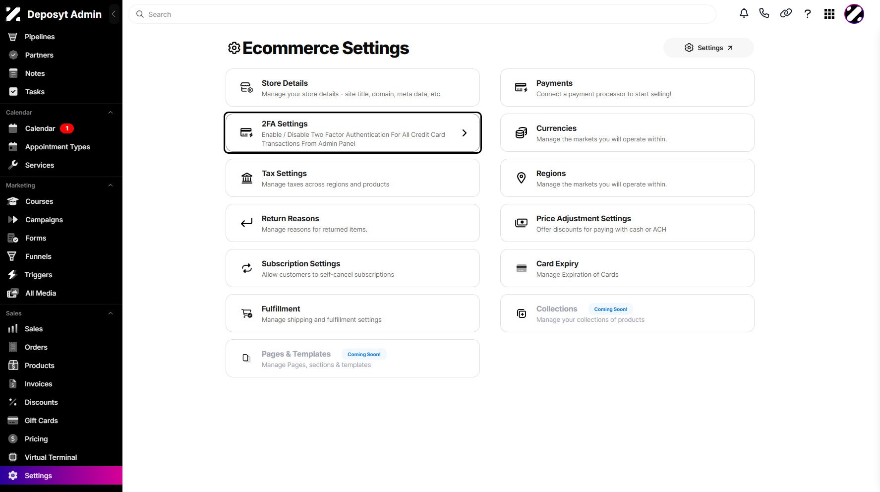 Step 3: Click on 2FA Settings to navigate.