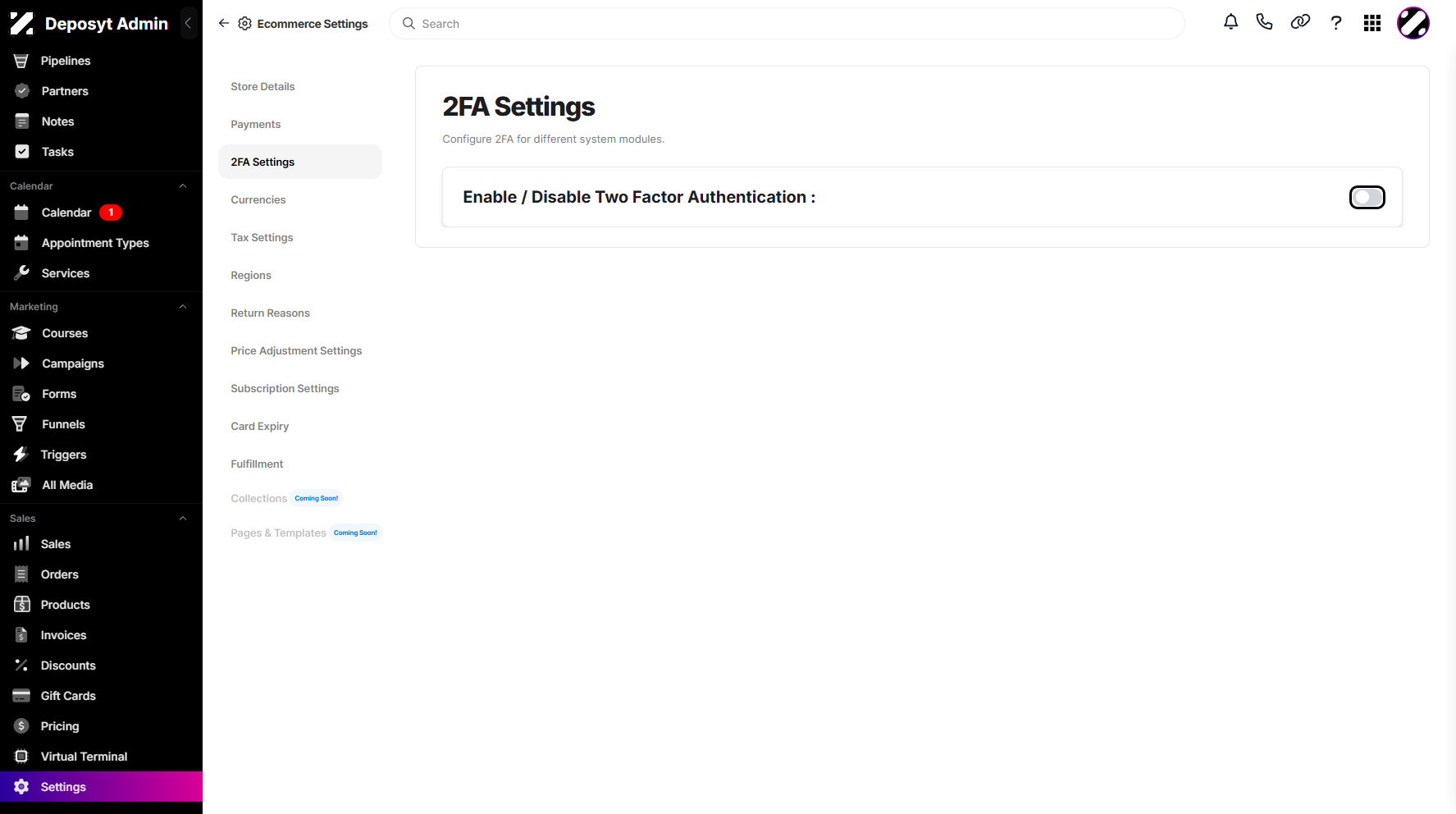 Step 5: Toggle the switch on to enable Two-Factor Authentication (2FA).