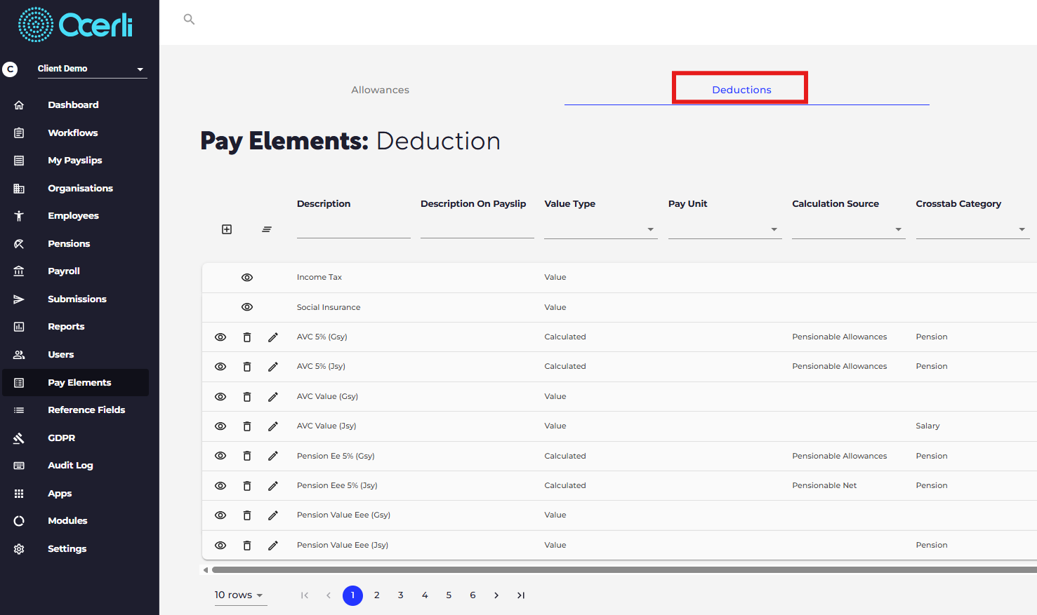 Click on the pay element group you require, e.g. Deductions