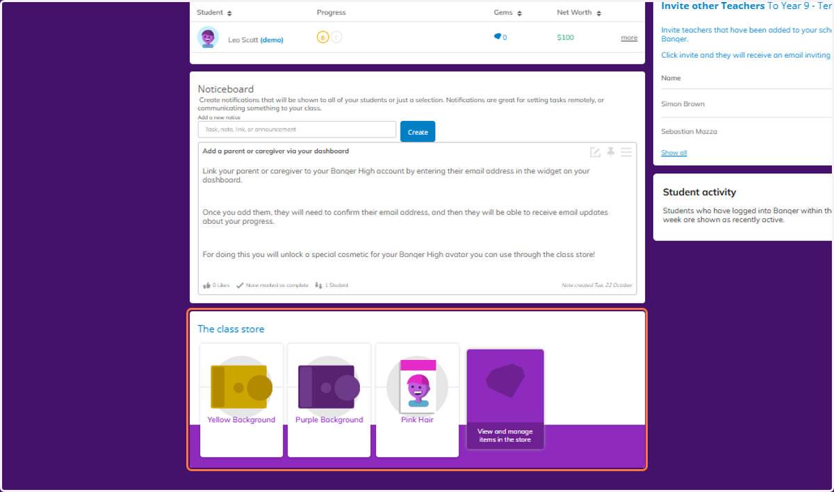 From your Teacher Dashboard view, scroll down to The Class Store section.