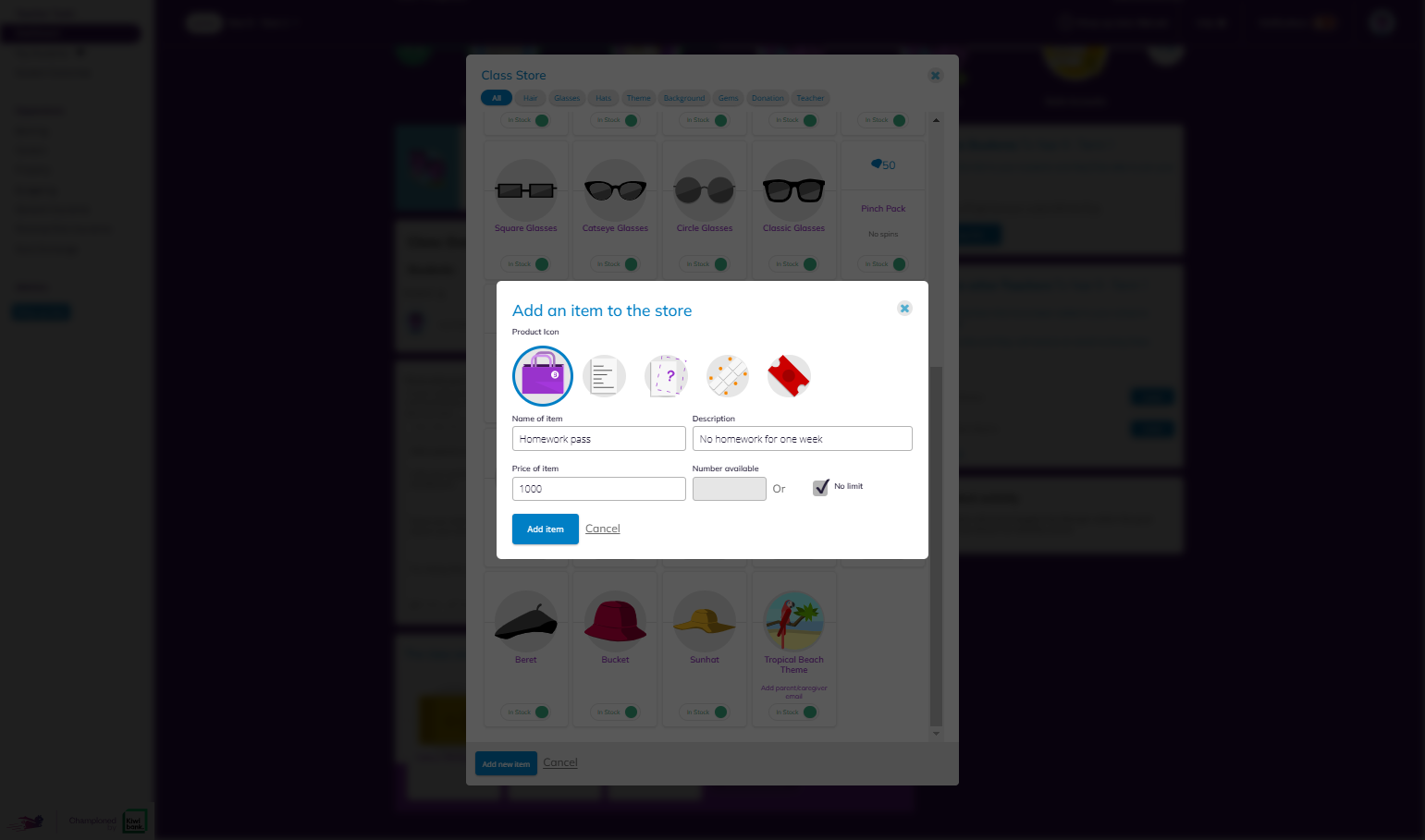 Complete the details shown for your item. You can choose to have only a small number available, or select No limit.