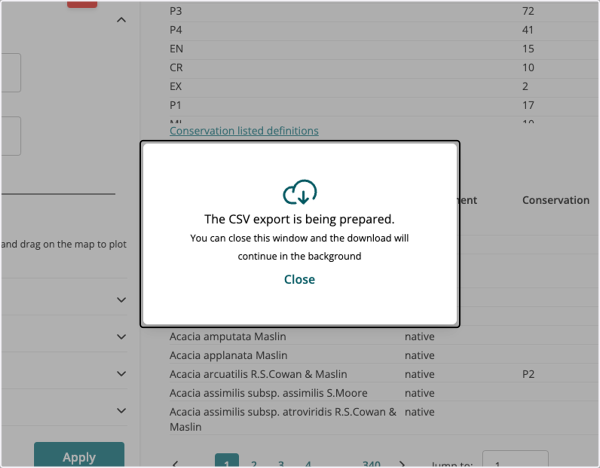 Your export will be prepared and downloaded when ready