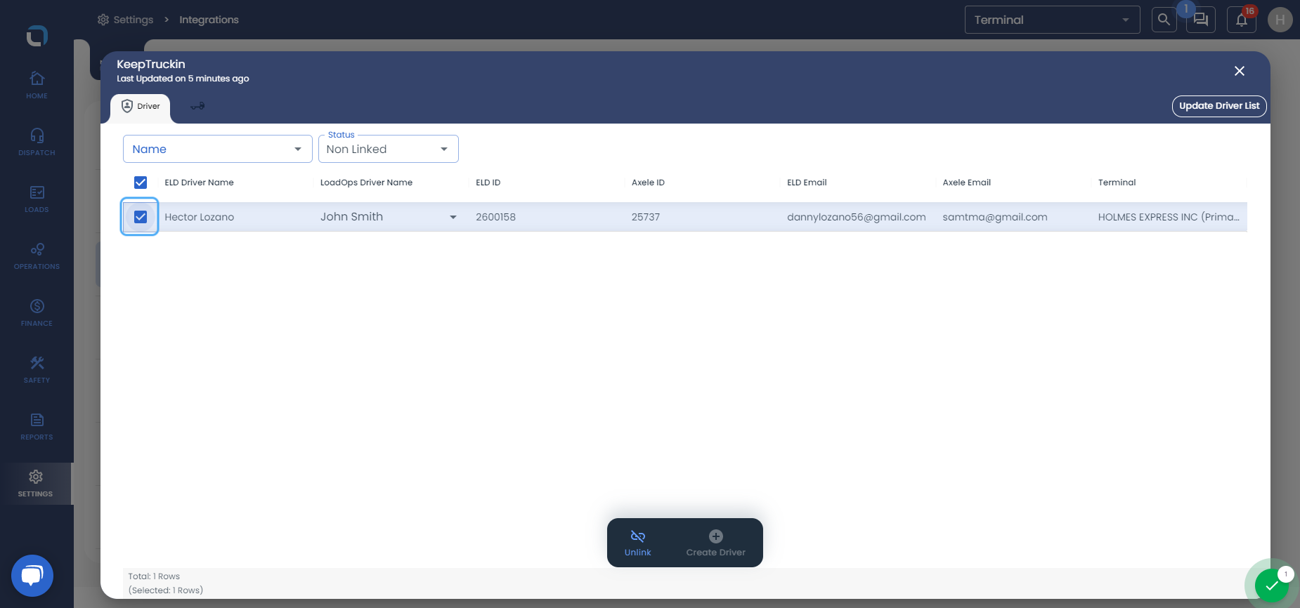 Select the driver individually and link the driver