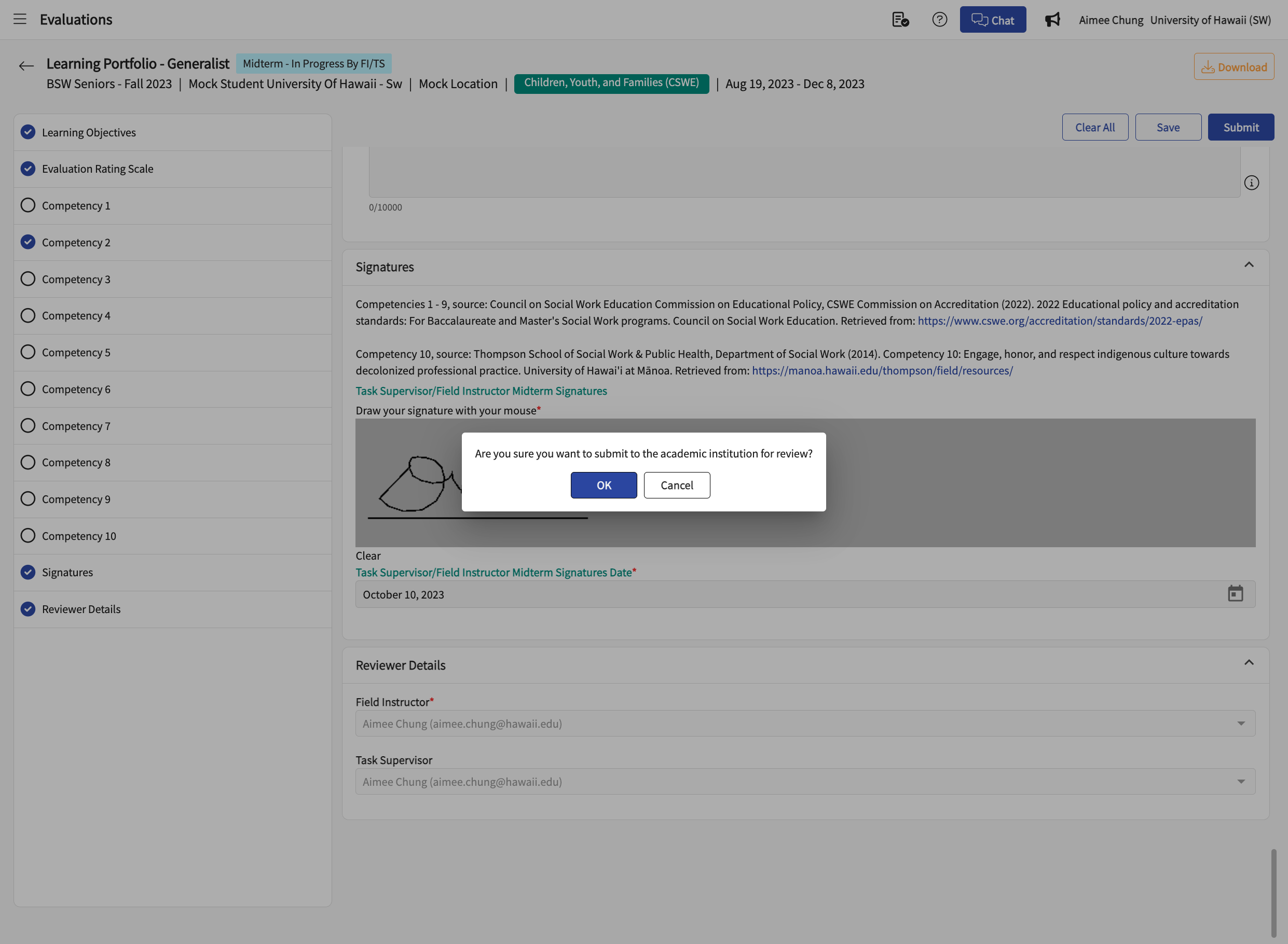 If the form is completely filled out, this pop-up will show when clicking "Submit."