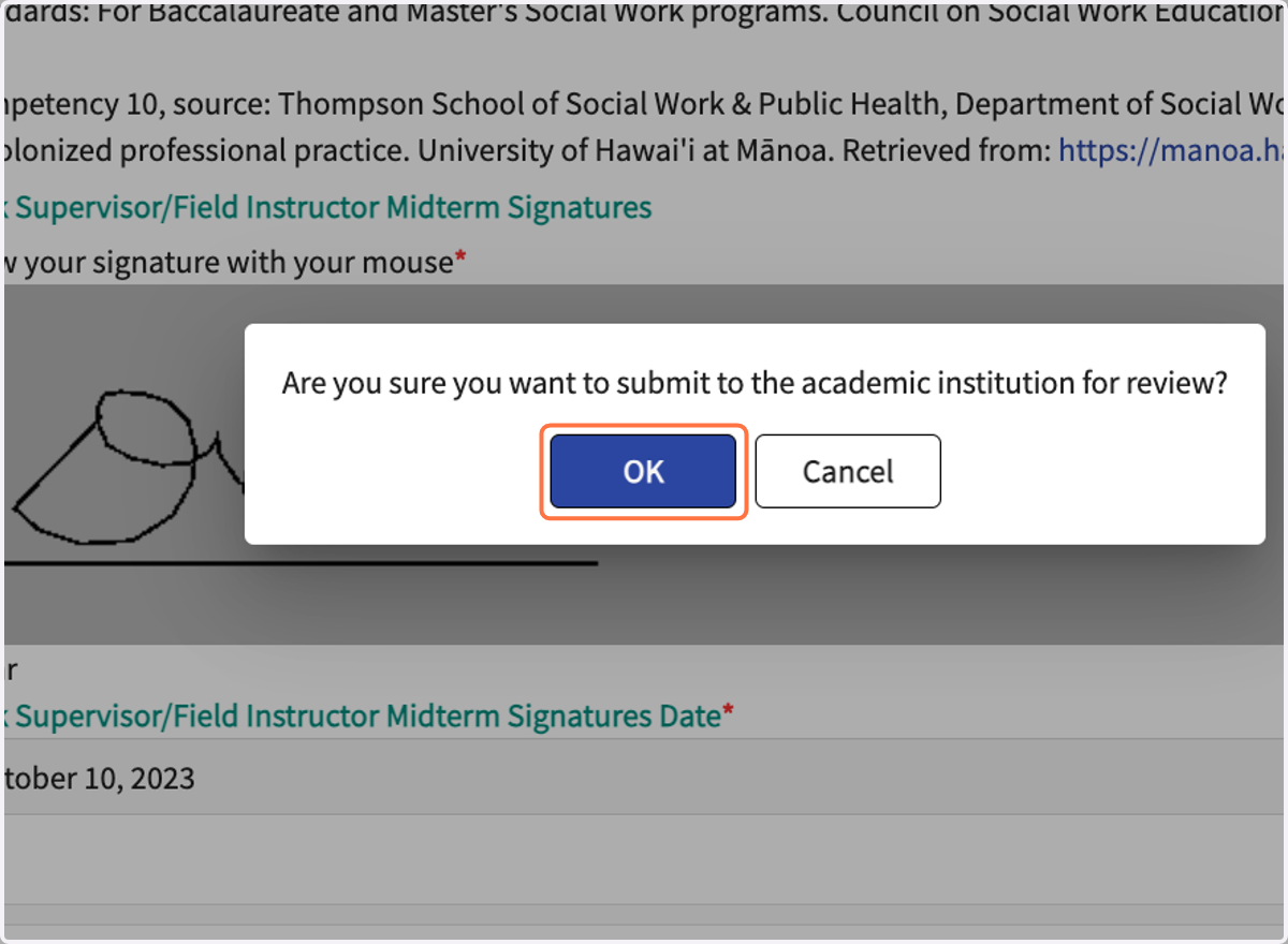 If the form is completely filled out, this pop-up will show when clicking "Submit."