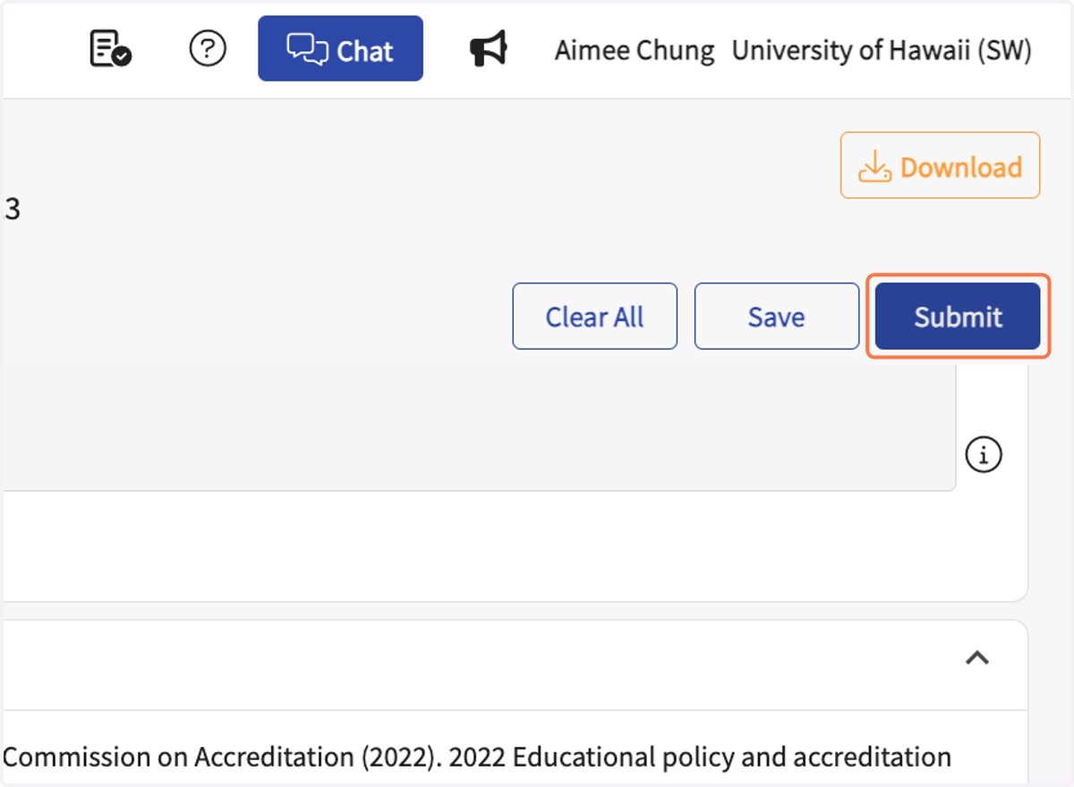 Field Instructors - when complete, click on "Submit."