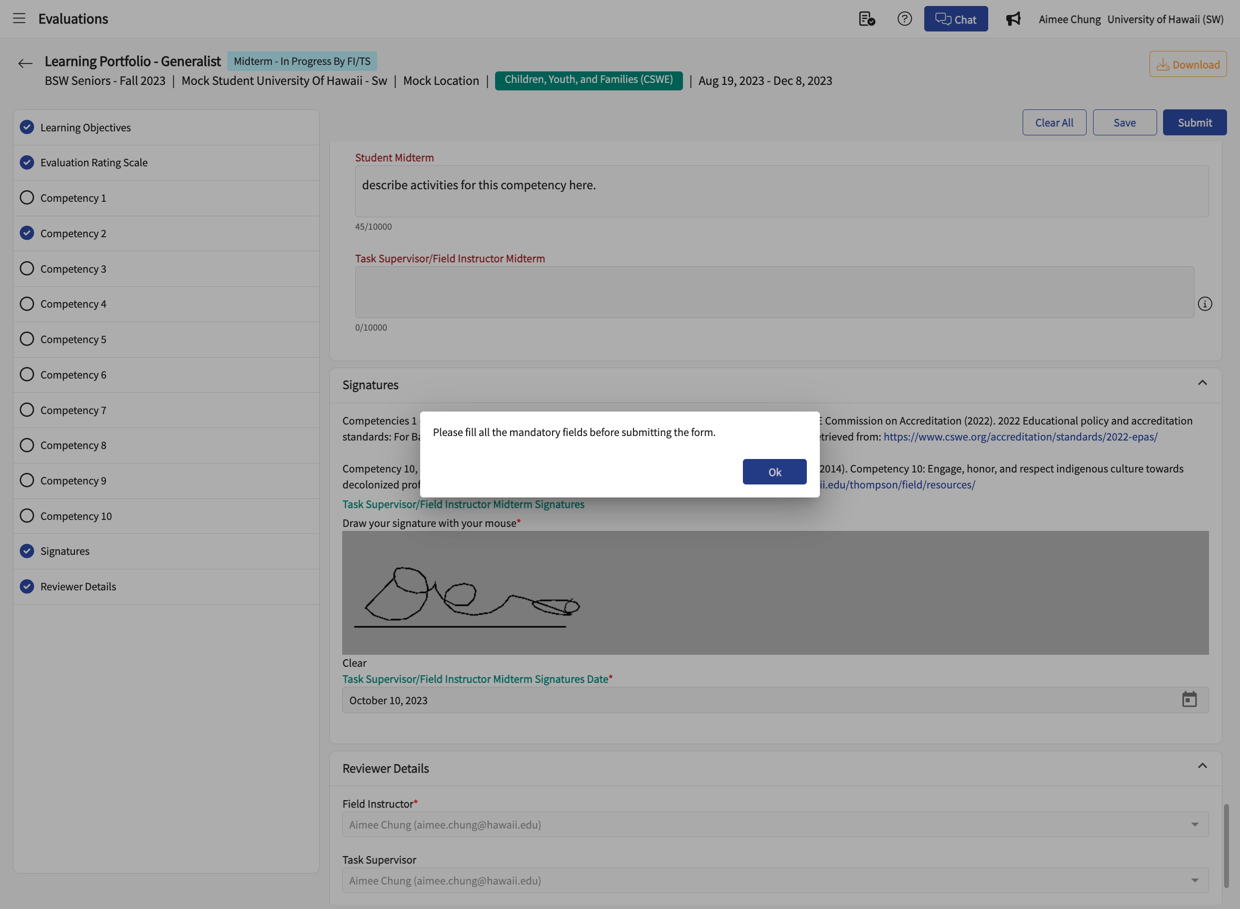 If you click on "Submit" and see this pop-up, click "OK" and go back to completely fill out the form.