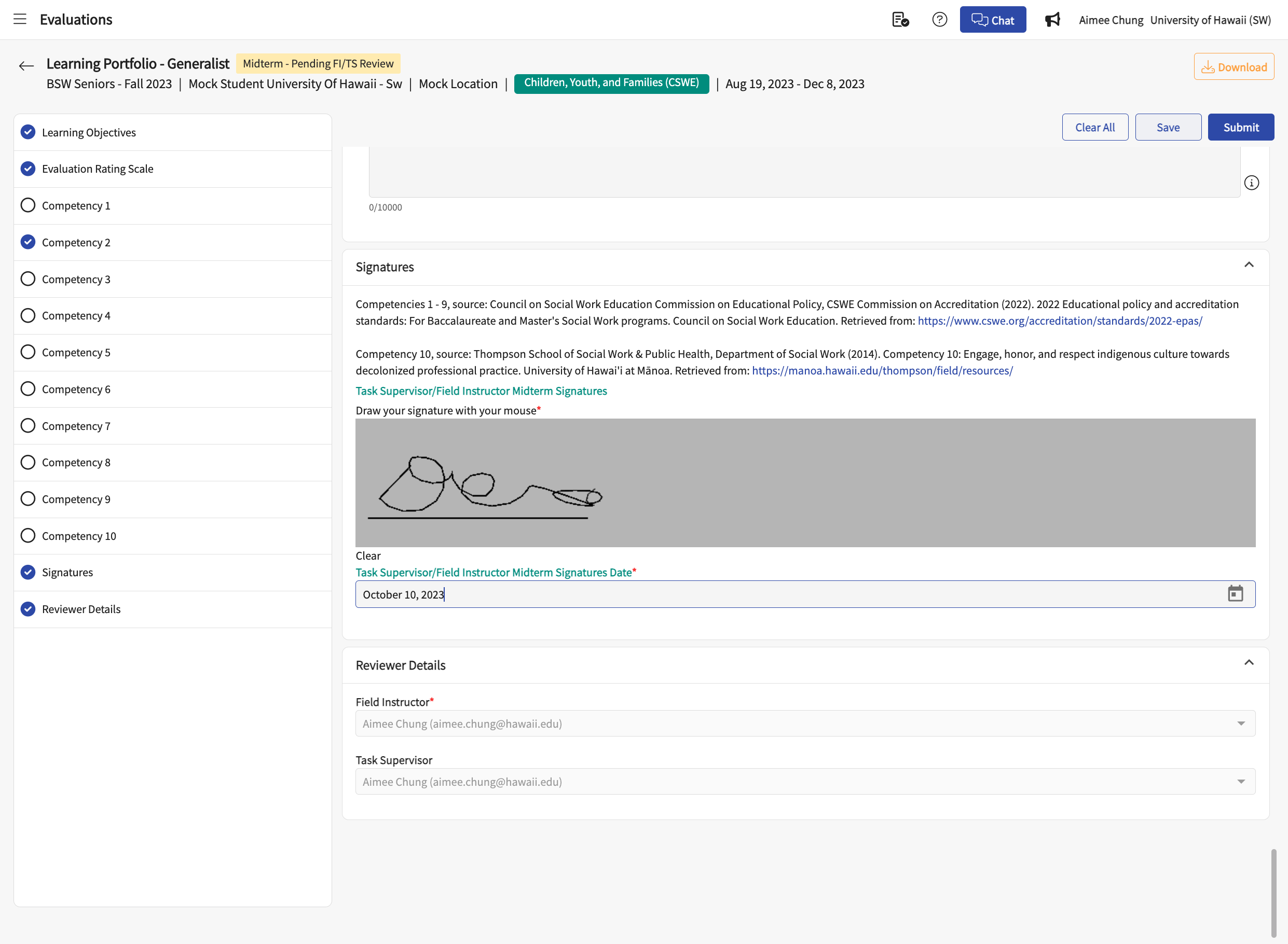 Click on Save at any time to save progress. Task/Site Supervisors - when complete, click "Save," do NOT click "Submit."