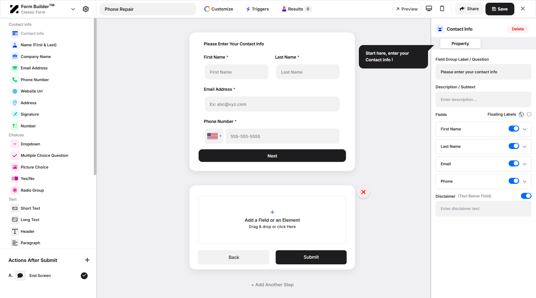 Step 10: You can now insert a field into the newly added step.