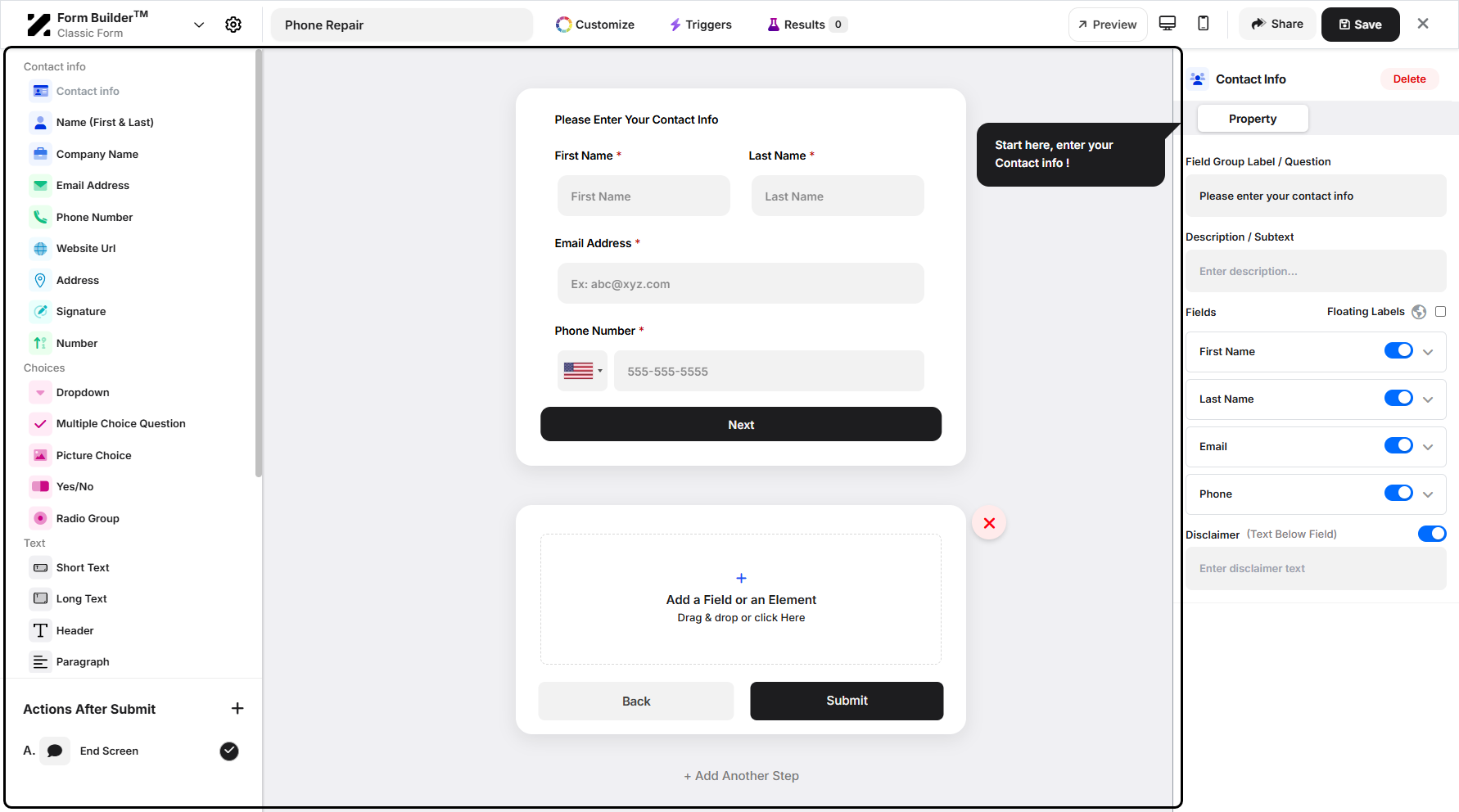 Step 10: You can now insert a field into the newly added step.
