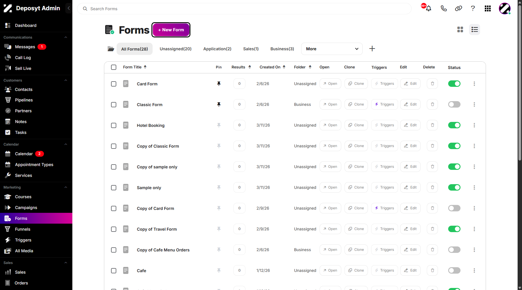 Step 3: Click on + New Form to proceed.