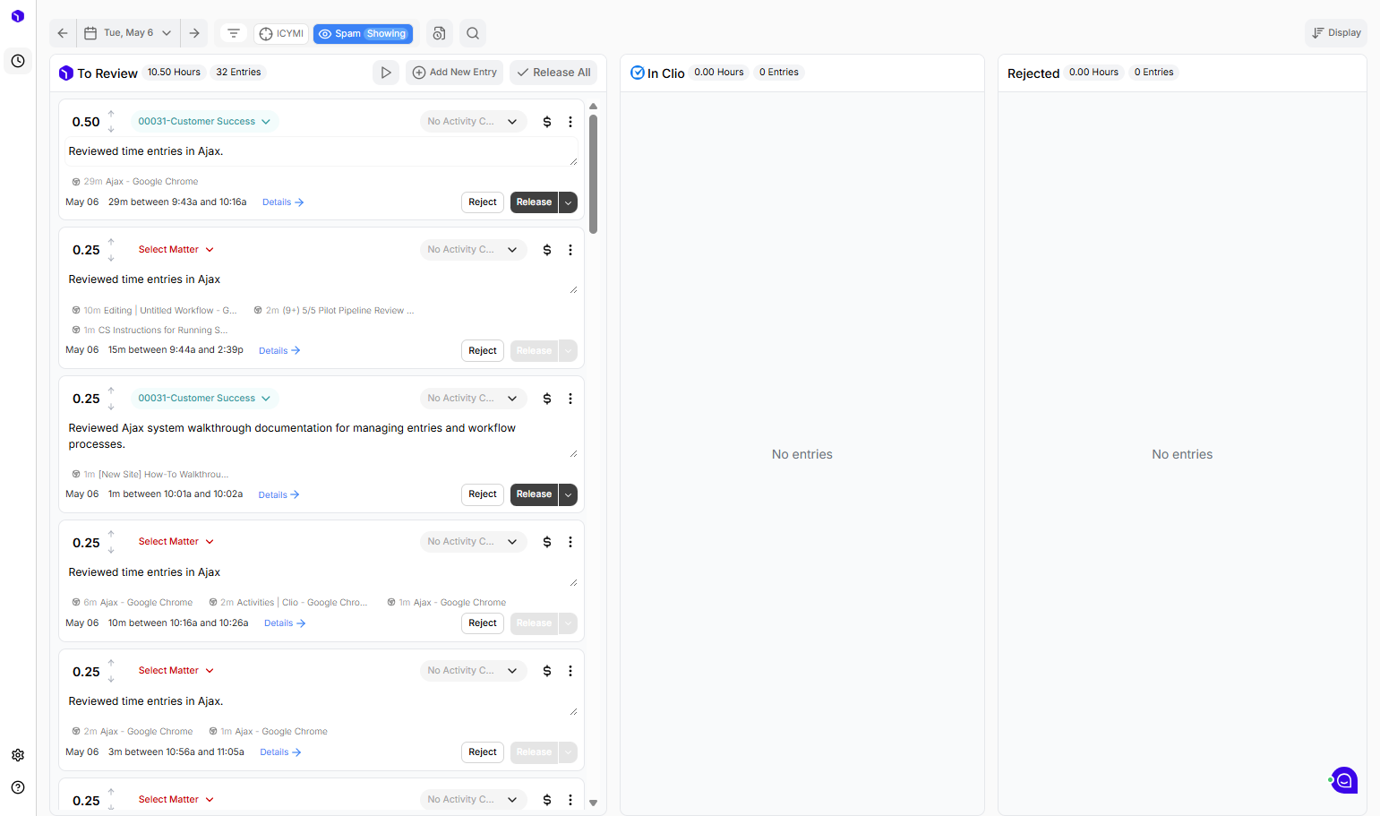 Here's an entry that's ready to release into Clio...