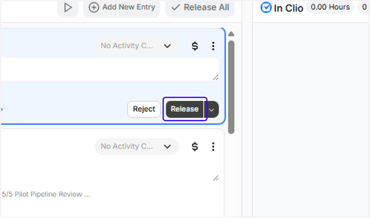 To release it into Clio, click on the black Release button