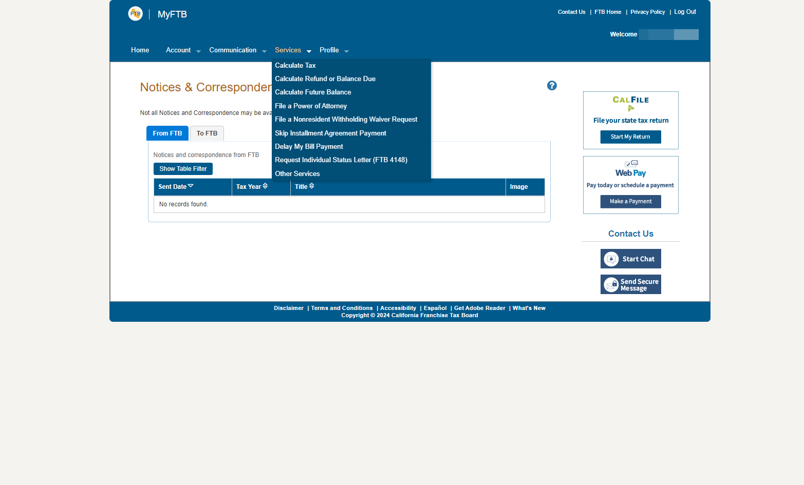 If you require a specific type of service, click on Services to view the available options