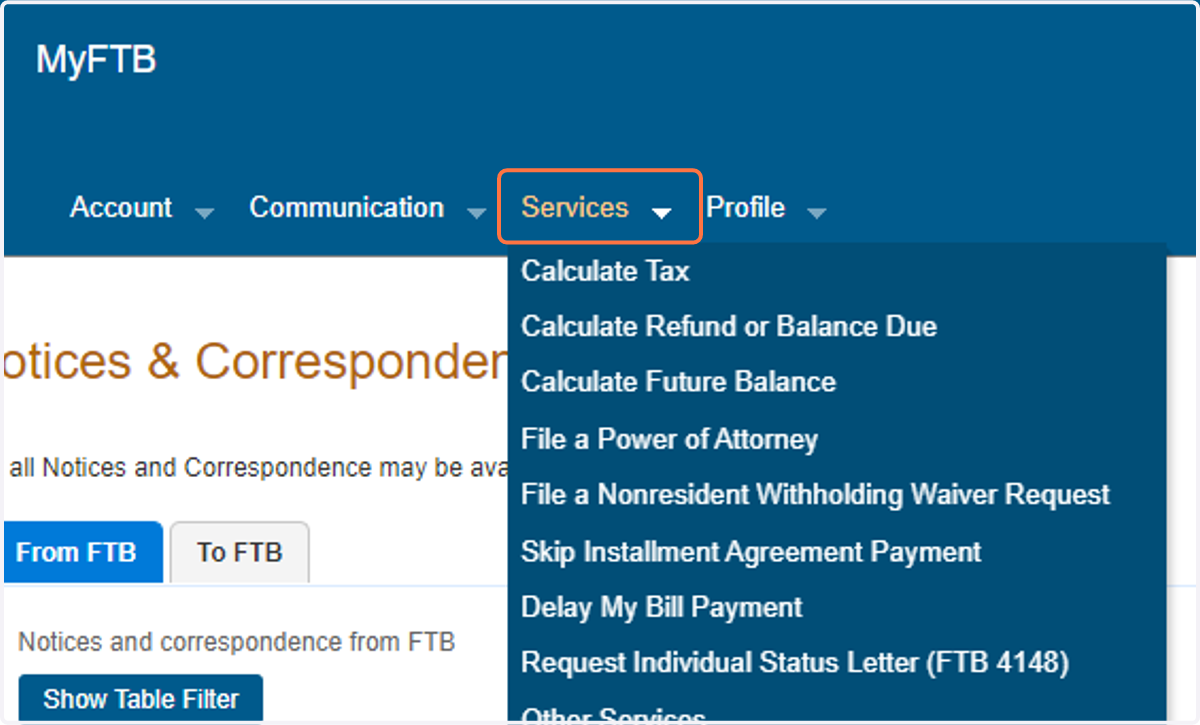 If you require a specific type of service, click on Services to view the available options