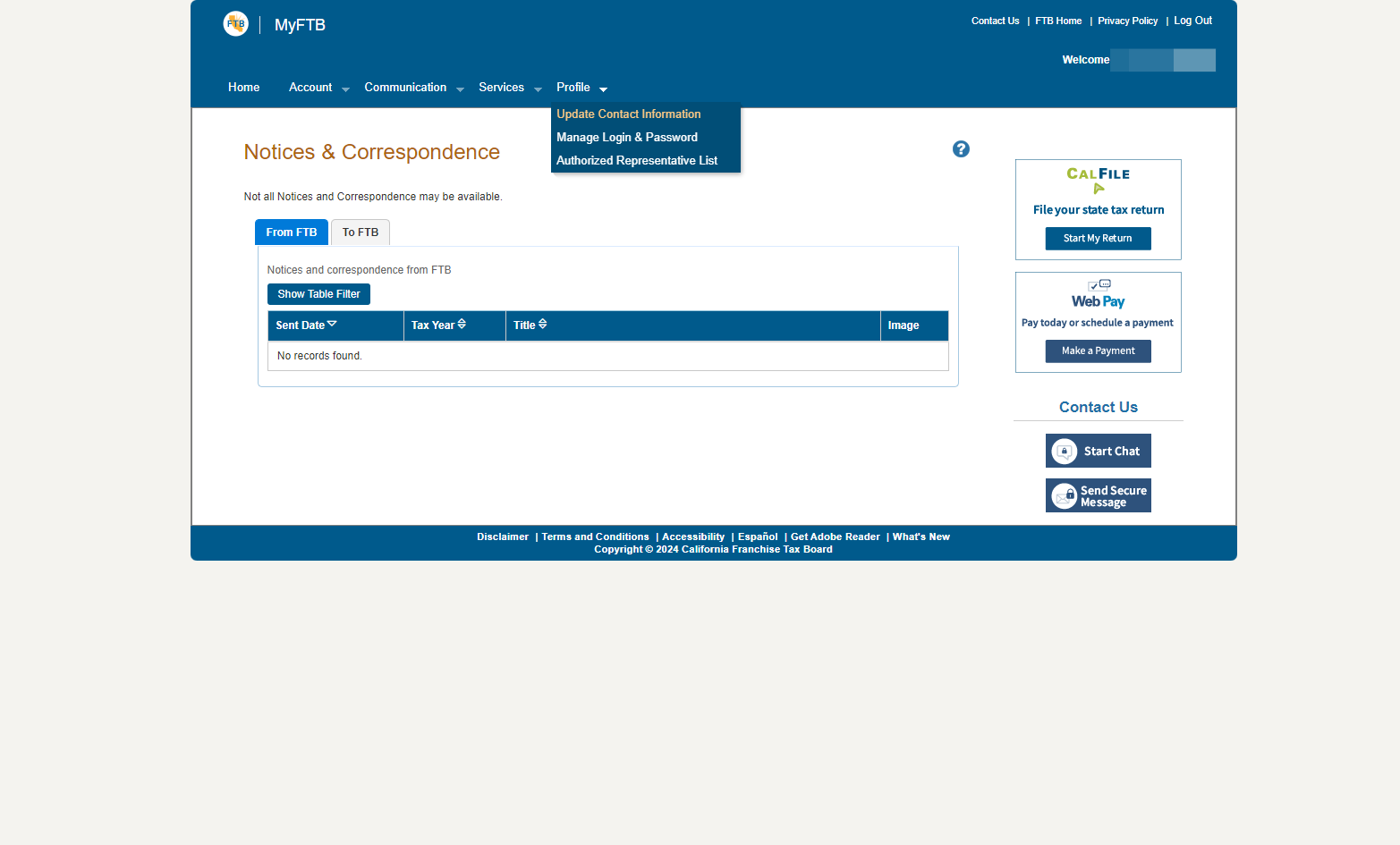 If you need to update your contact information, click on Update Contact Information under the Profile tab