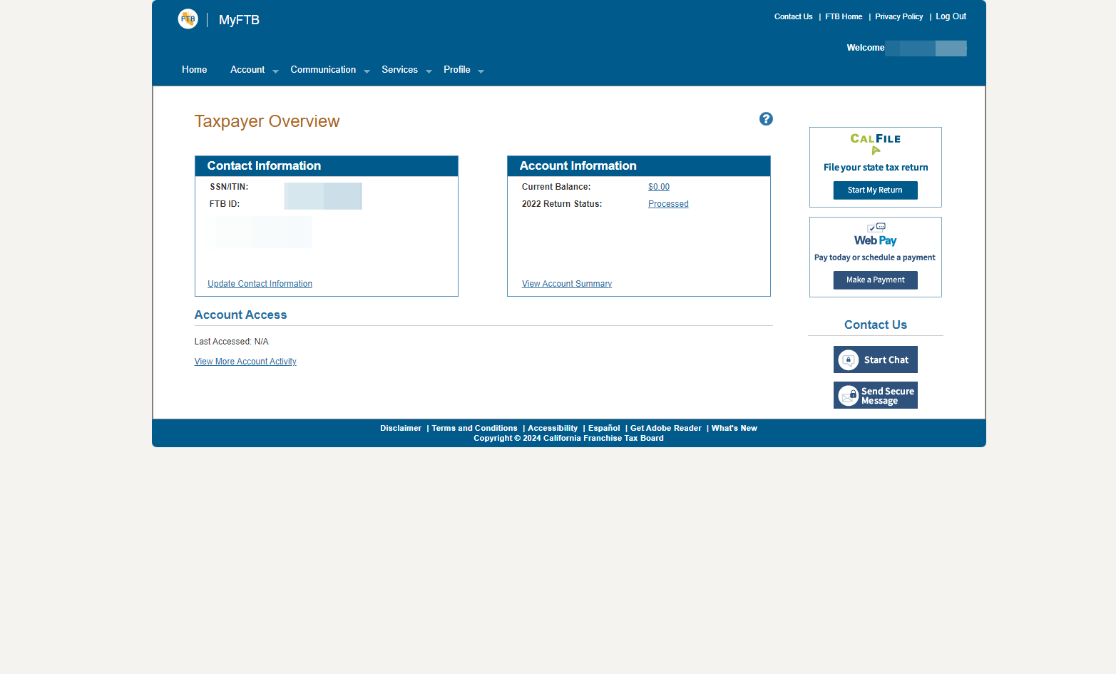 If you need to pay a tax balance, you can do so by clicking Make a Payment on your MyFTB homepage. Step-by-step instruction for paying tax balances can be found on our website.