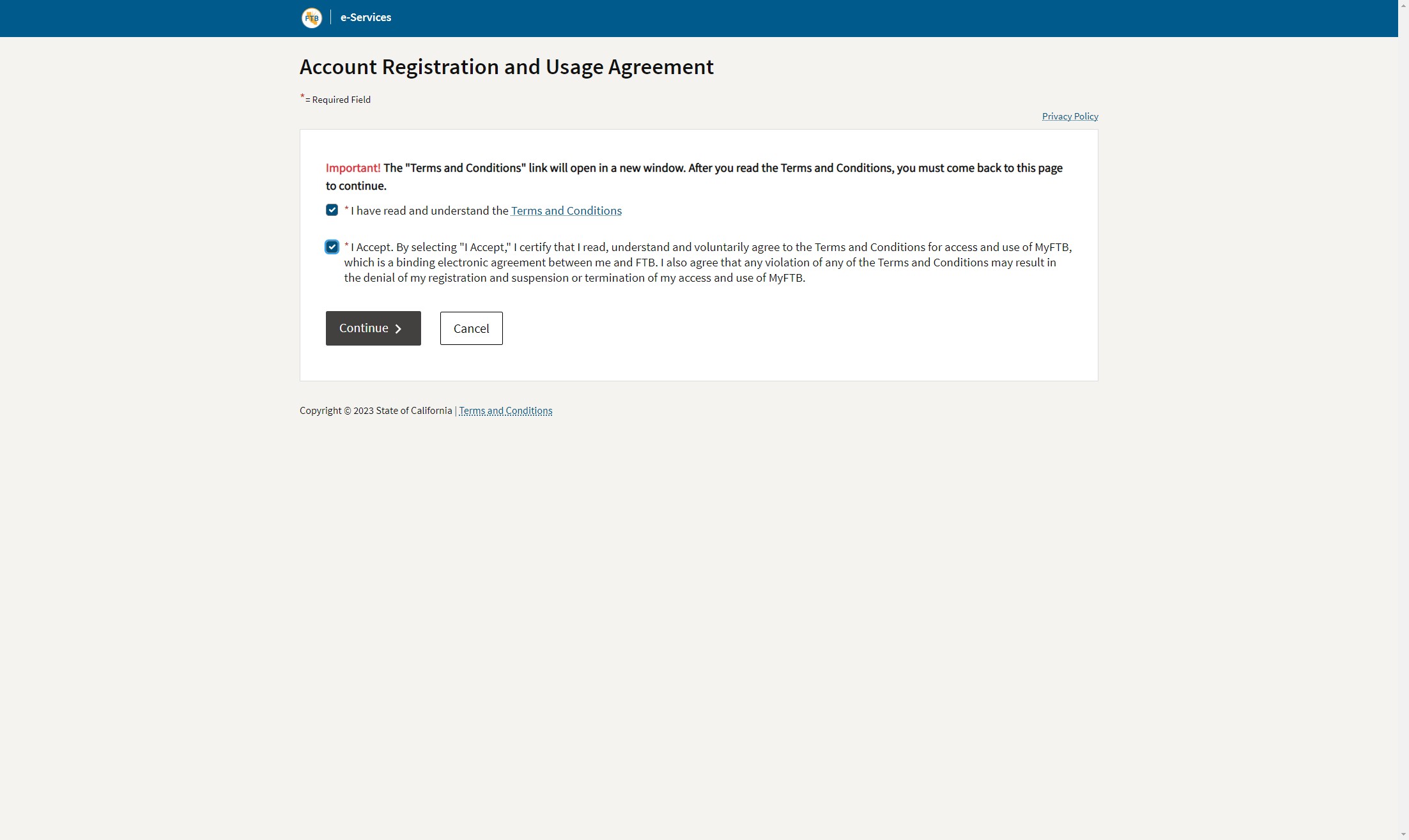 Accept the terms and conditions then click on Continue
