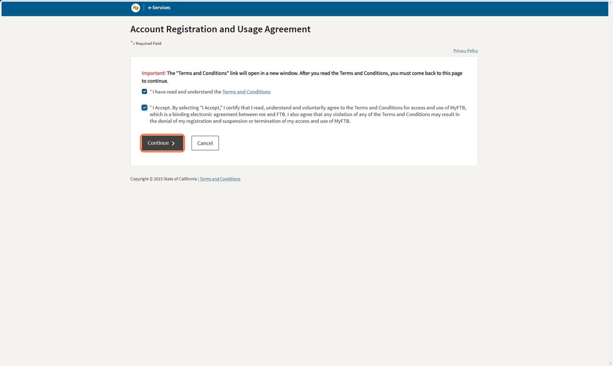 Accept the terms and conditions then click on Continue