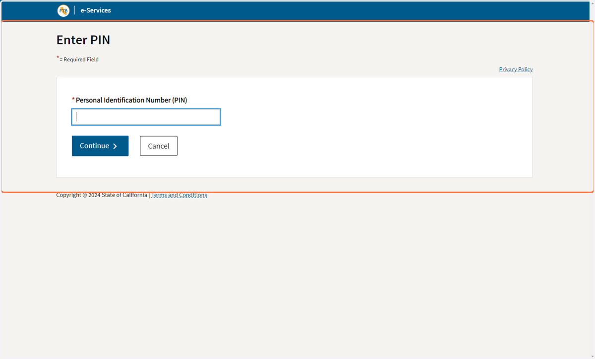Enter the 6-digit PIN that you received in the mail and click Continue