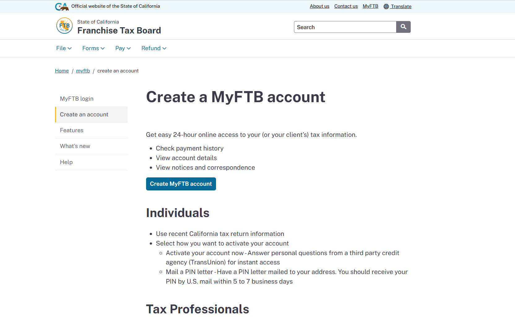 Click on Create MyFTB account