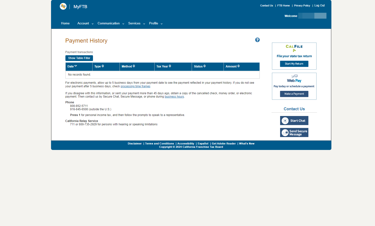 Payment transactions you have made will be listed on this page
