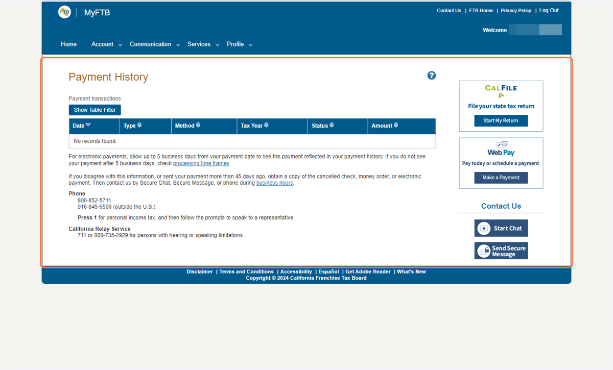 Payment transactions you have made will be listed on this page