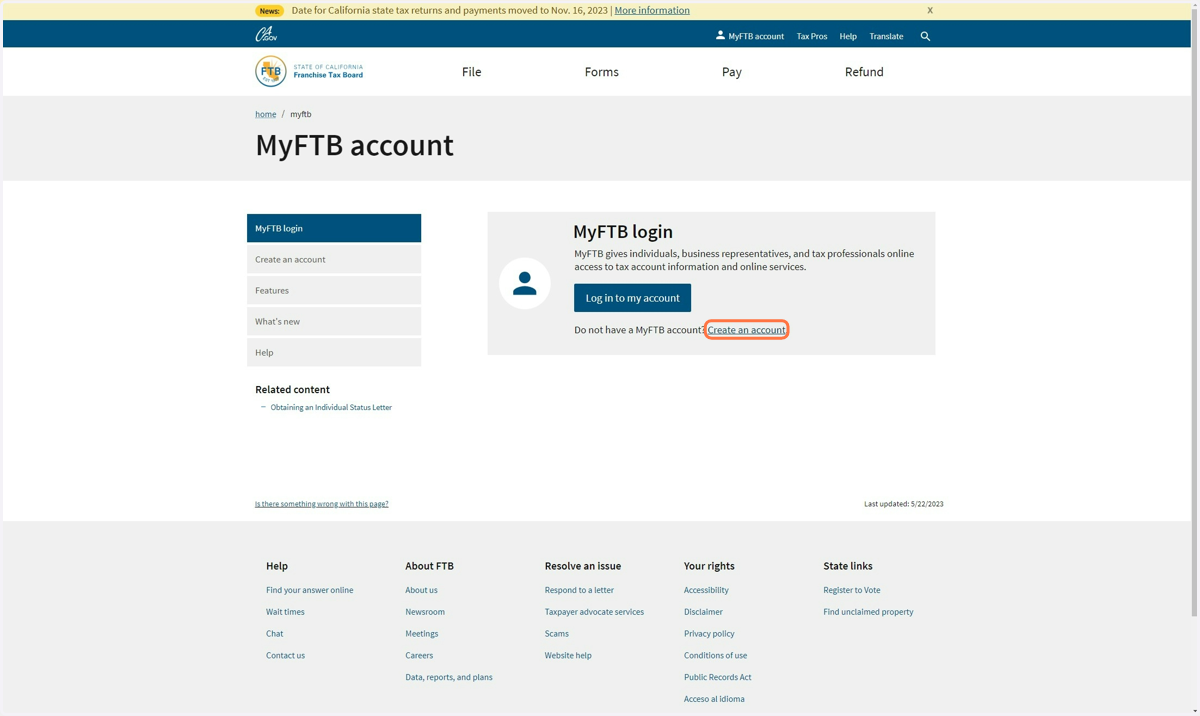 To begin the account creation process, click Create an Account