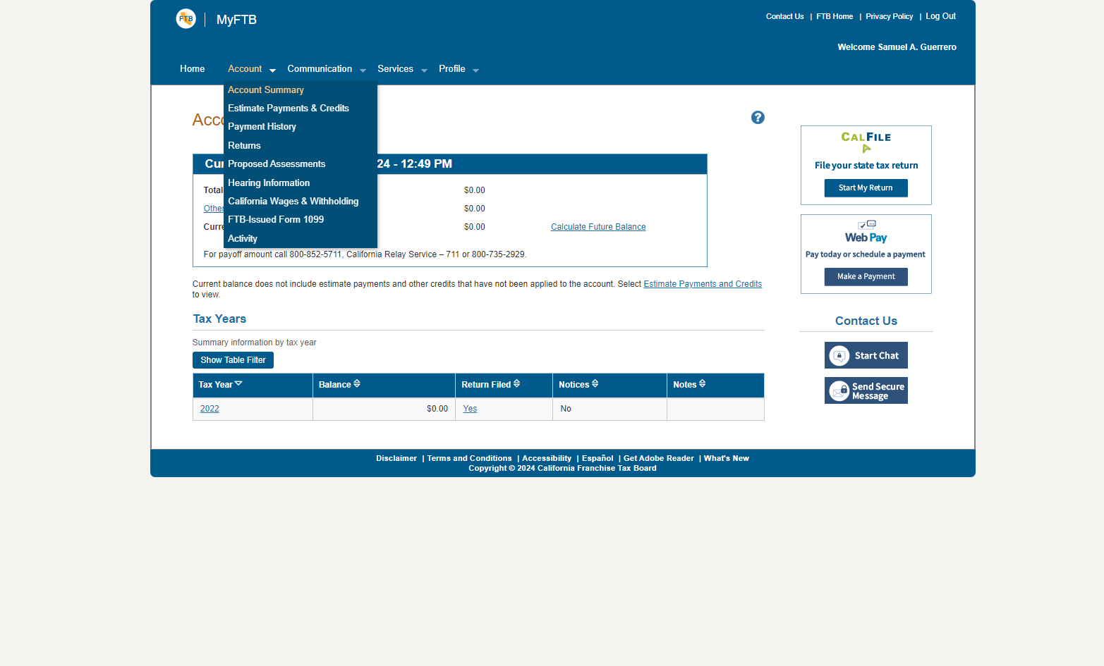 Click on Account Summary from the dropdown menu under the Account tab