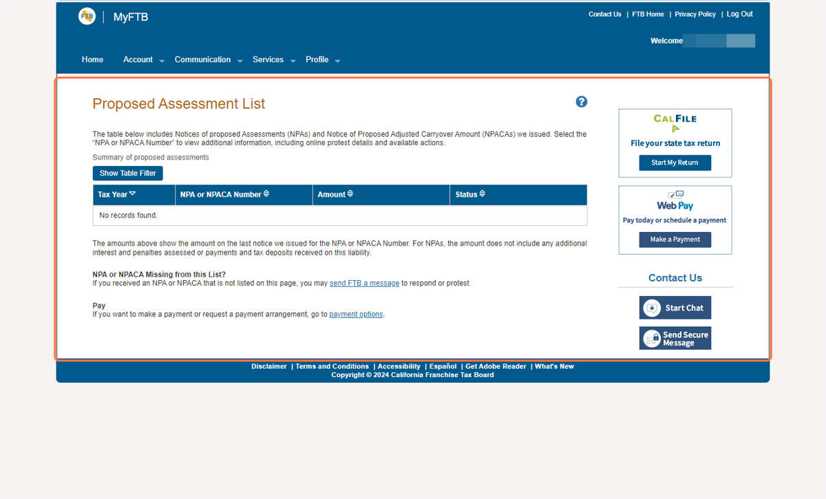 The page in the screenshot below will contain a summary of proposed assessments