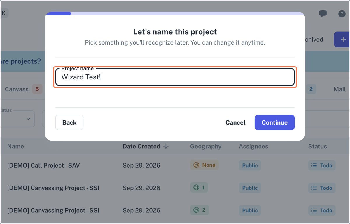Type Project name