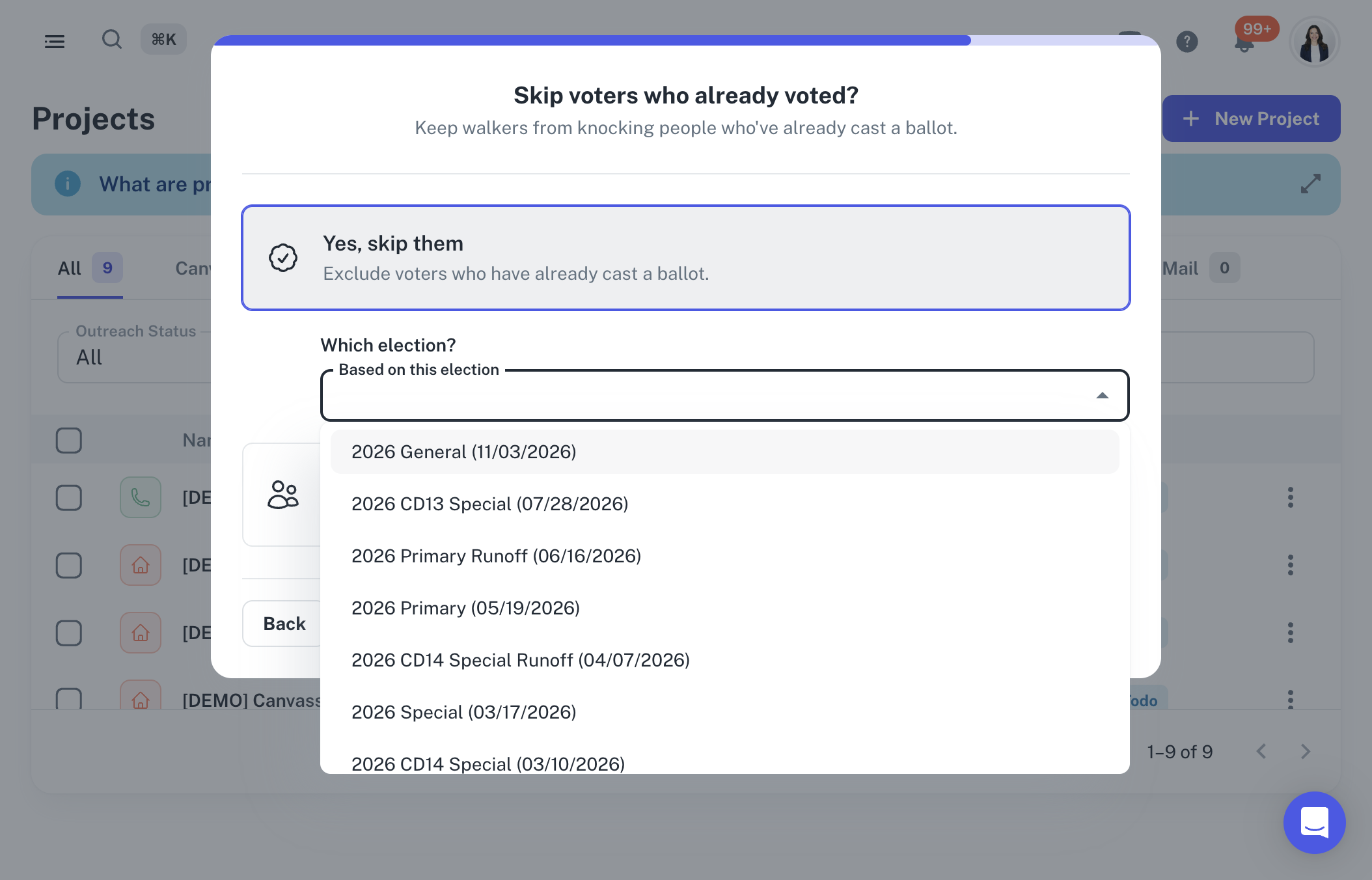 A. Click on Yes, skip them… B. Click on Based on this election C. Select Based on this election