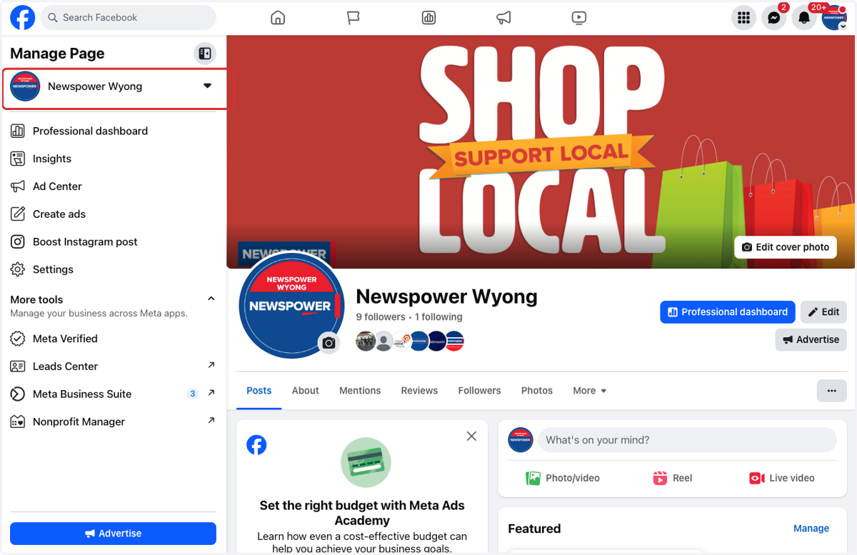 Go to your business page