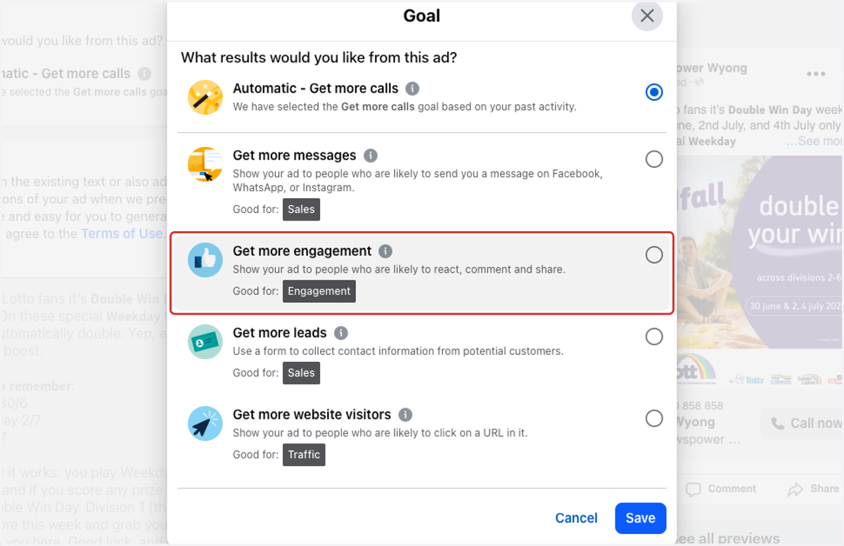 Select your new goal