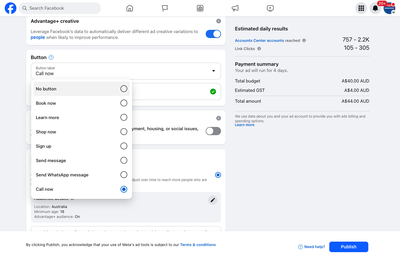 Select an action button you want customers to take