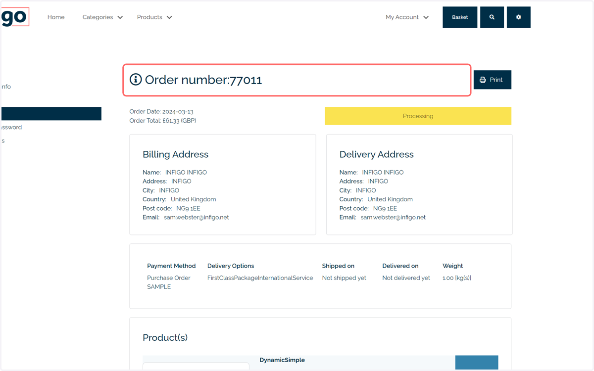 Order page