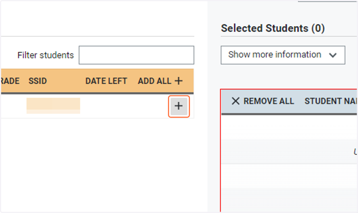 Identify the correct student then click the + to Add the student to the roster