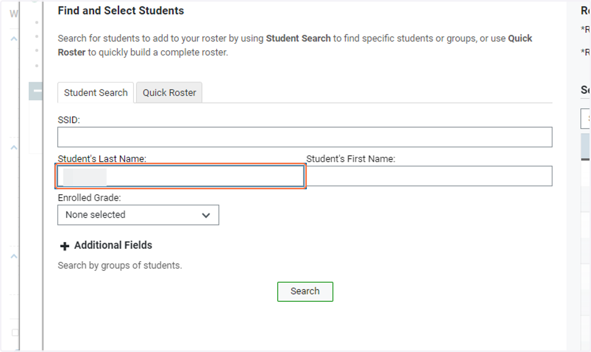 Search for students- You can use State ID, Student Last Name or Student First Name