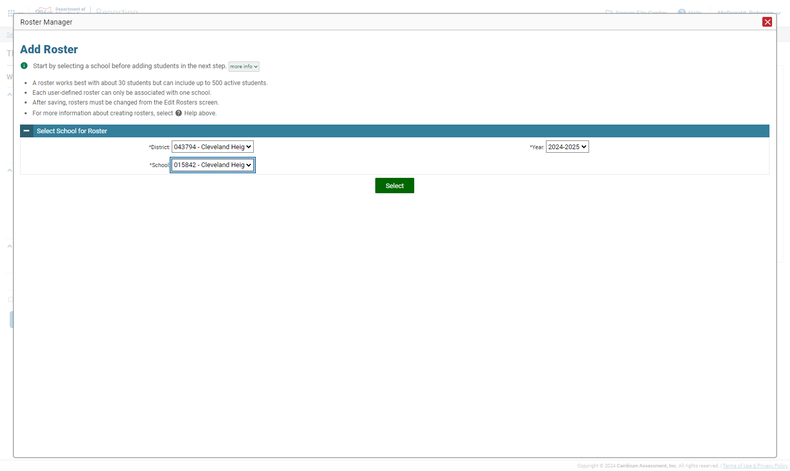 Select the school then click on Select