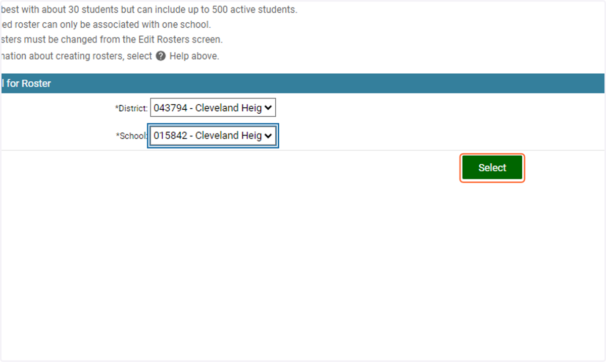 Select the school then click on Select