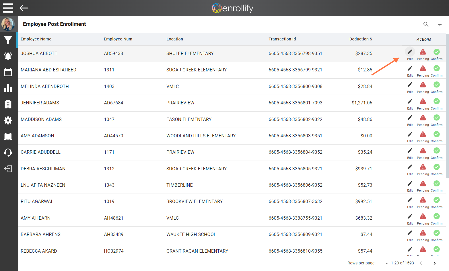 To view each PDA information click 'Edit'.
