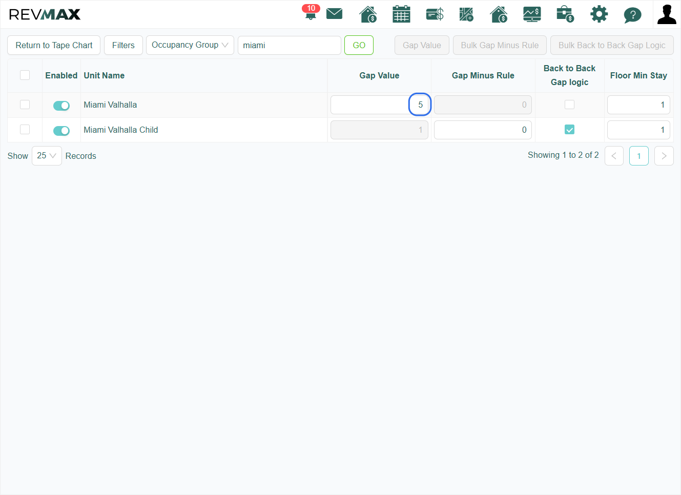 To verify the active Gap logic applied to this unit, navigate to the Availability Rules > Gap Logic page. There, you’ll see the specific settings currently in effect.