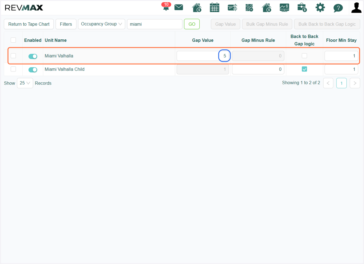 To verify the active Gap logic applied to this unit, navigate to the Availability Rules > Gap Logic page. There, you’ll see the specific settings currently in effect.