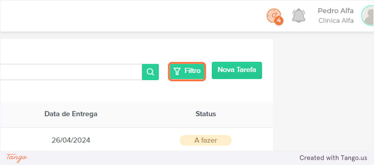 Também se pode utilizar o filtro no botão na lateral da barra de pesquisa para ter uma visualização mais limpa das tarefas