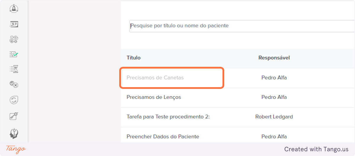 Para iniciar uma tarefa, clique no título dela