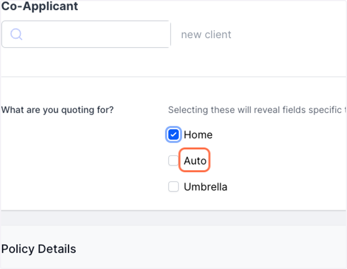 Select the Types of Insurance you would like to quote