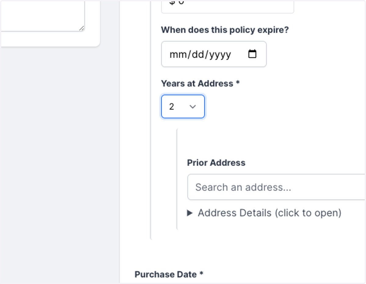 If they have only been at the current address for "2" years, select "2" from the dropdown.